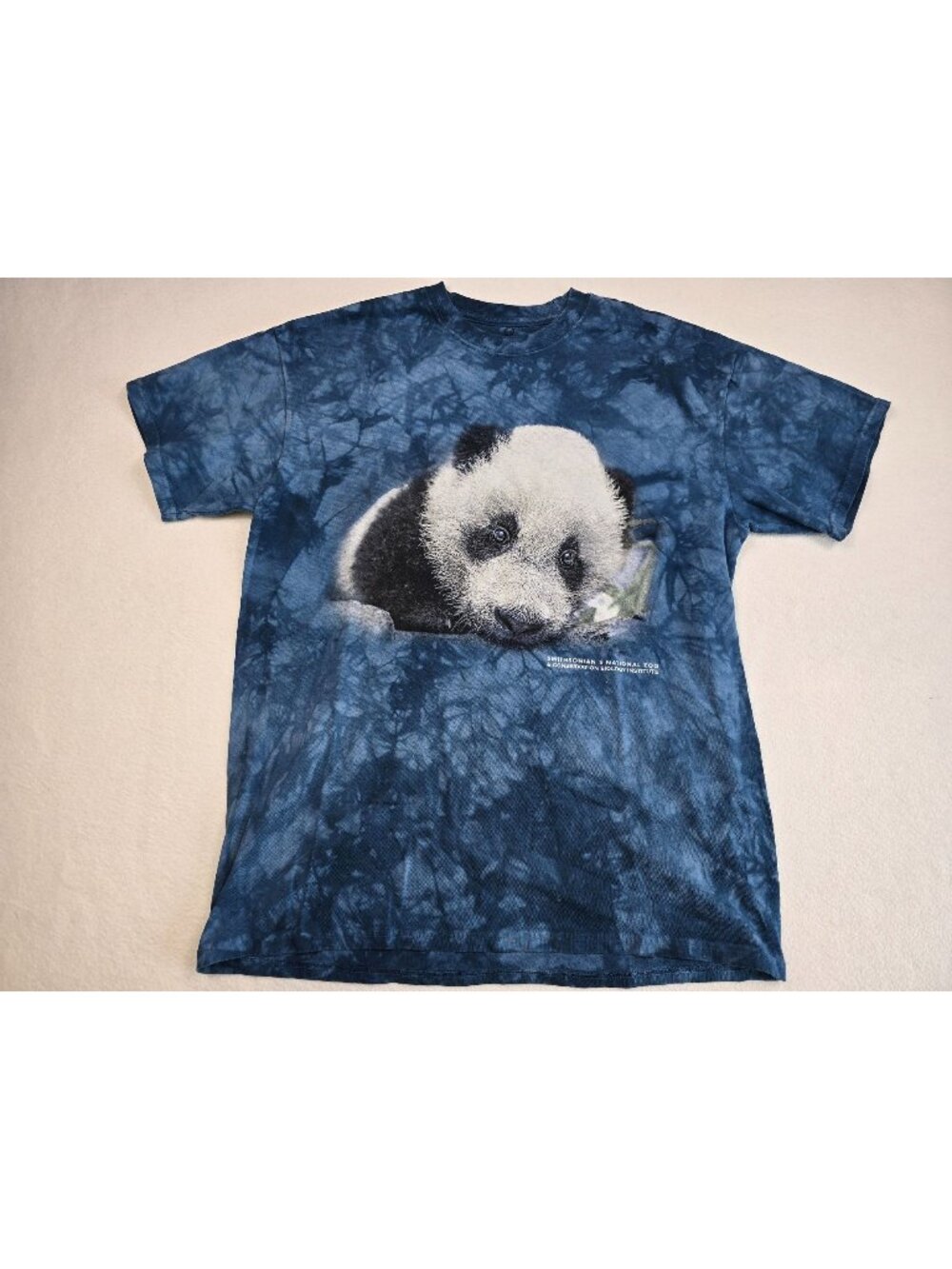 Smithsonian Panda Tie-Dye T-Shirt Blue Large 100% Cotton